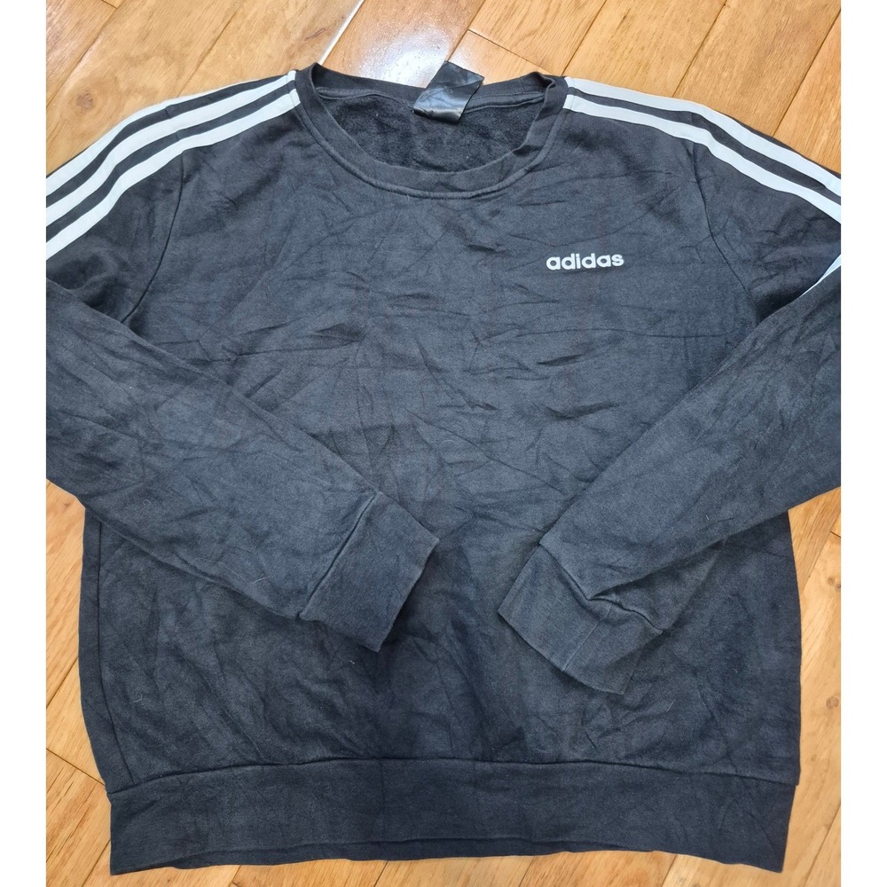 Adidas Essentials 3-Stripes Fleece Crewneck Sweatshirt Black DT5072 Mens Medium